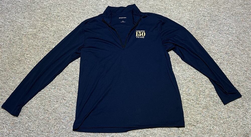 Cedar Point 150 Years Anniversary Long Sleeve Sport-Tek Shirt Blue Gold Size 2XL